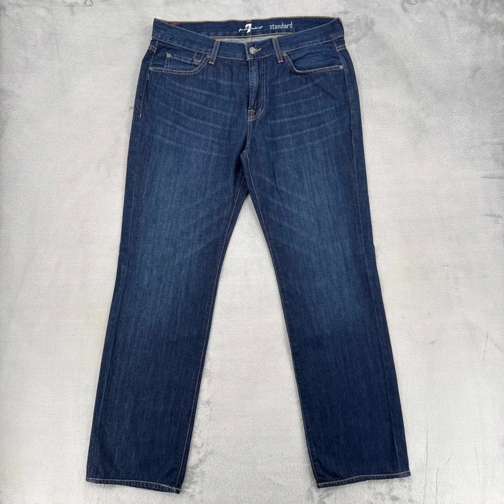 7 For All Mankind Standard Mens Sz 34 Straight Leg Jeans Classic Dark Wash Blue